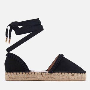 Womens Ankle Strap Flat Espadrille Black Suede SZ 6 / 36